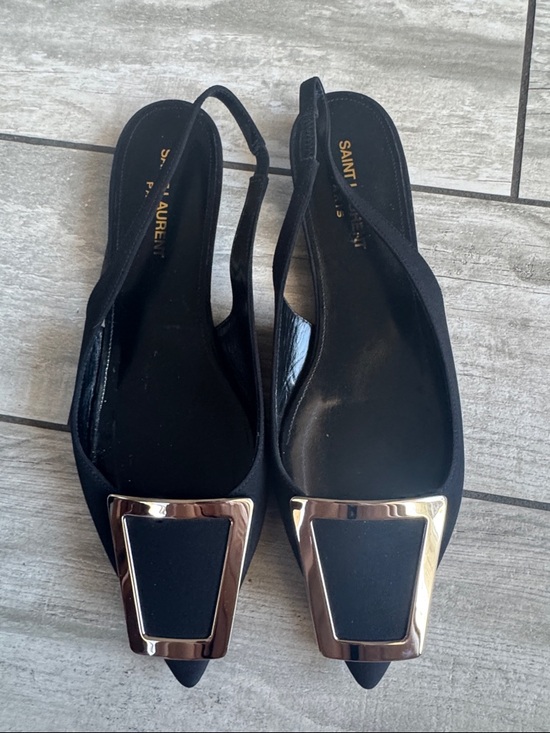 Saint Laurent Shoes - Saint Laurent Black Slingback Flats with Buckle